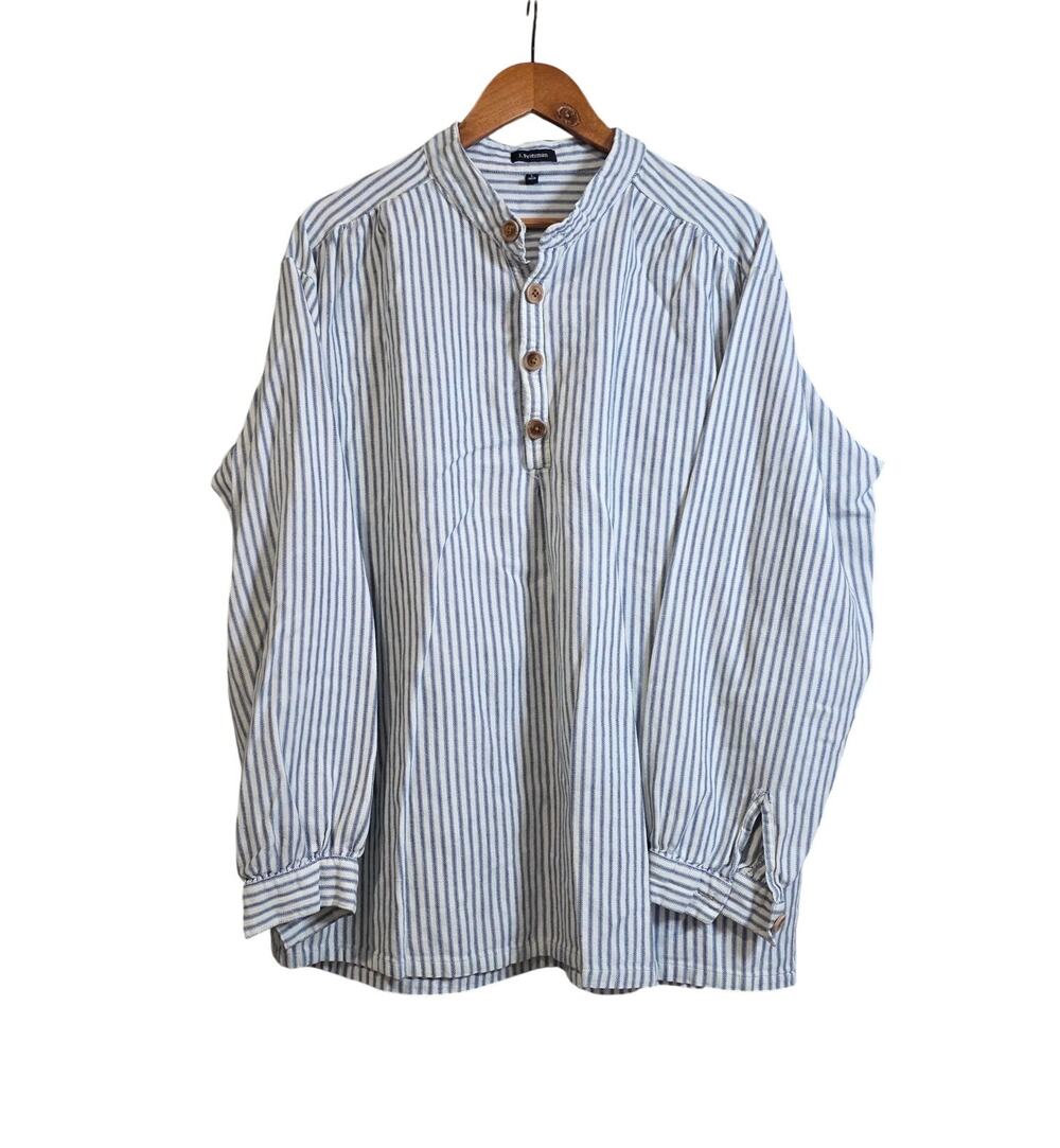 J. Peterman Striped Cotton Long Sleeve Shirt Blue/White Size L
